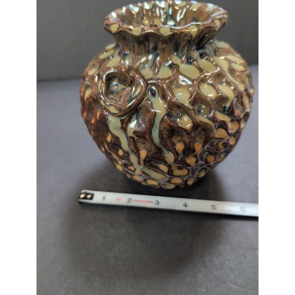 Dimpled Earth-Tone Drip Glazed Pottery Vase 6